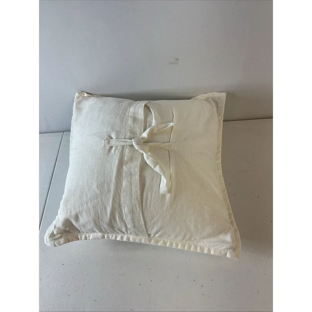 Pottery Barn Palm Tree Throw Pillow Linen Blend Embroidery 12